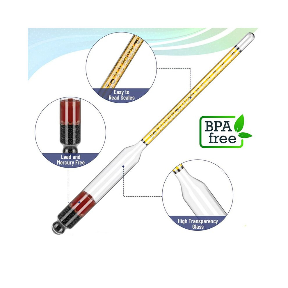 Torribaly 4Pcs Hydrometer Alcohol, Alcohol Meter For Distilling Alcohol 0-200 Proof & 0-100 Tralle, Specific Gravity Hydrometer
