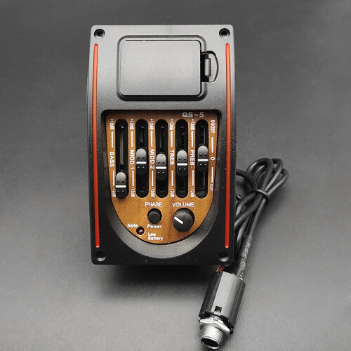 Plast 5-Bands Tonkontroller EQ Equalizer Tuner Piezo Pickup Akustisk Gitarr Pre-Wired Preamp Gitarrdelar TillbehöR 2