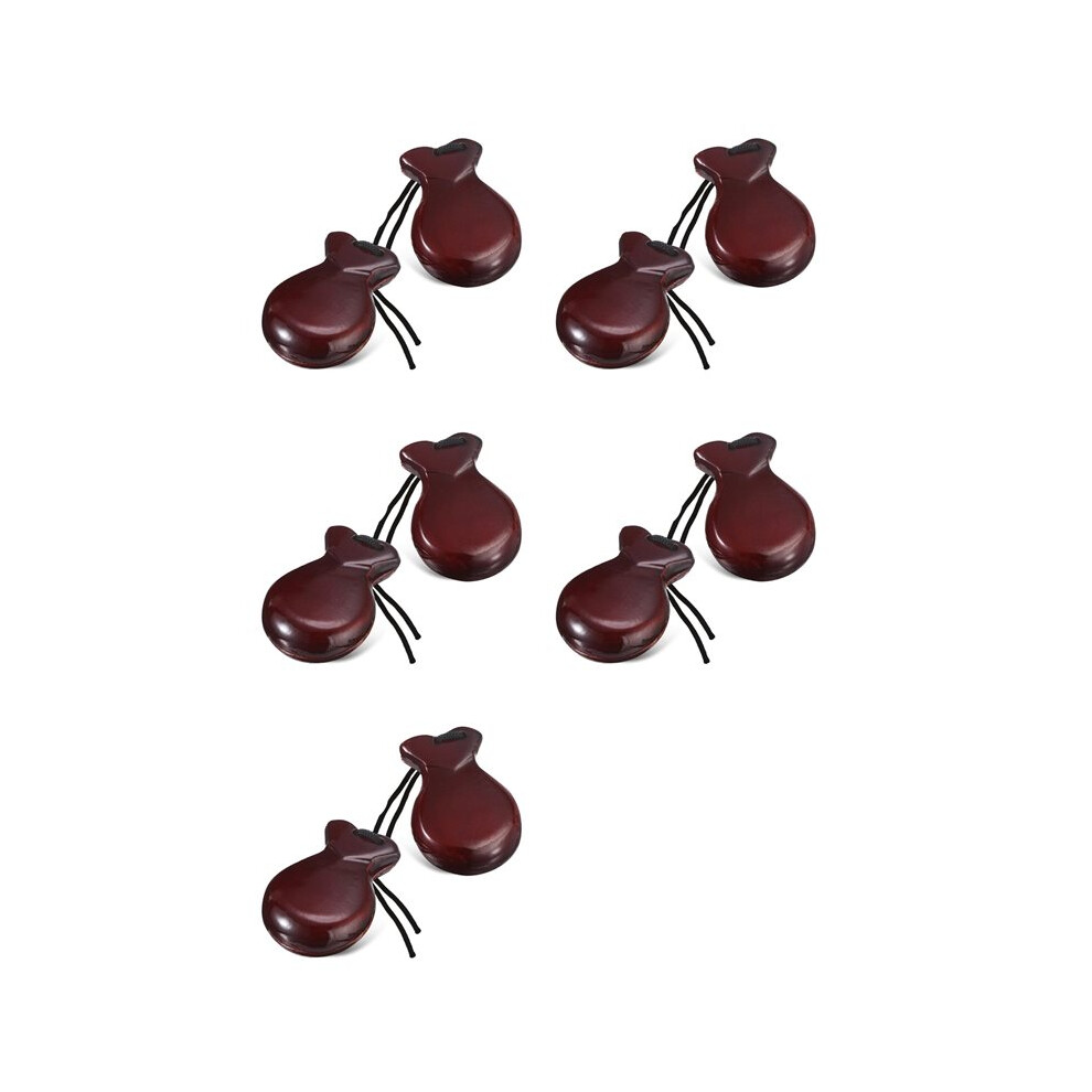 5 Pair Spanish Castanets Flamenco Castanets With String Traditional Wood Hand Percussion Castanets(Brown) 4712179810057
