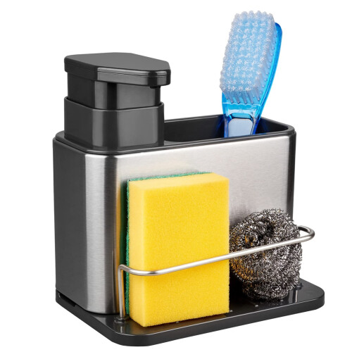 Kitchen Soap Distributor with Sink 3-In-1 Sponge Rack Kitchen Sink Tray Drainage Rack 1