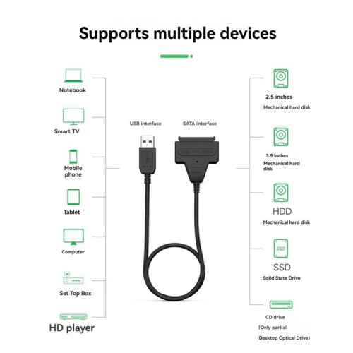 Cabo Adaptador  para USB 3.0 para Unidades SSD/HDD de 2,5 Polegadas, Suporta Velocidade de Até 5 Gbps 2
