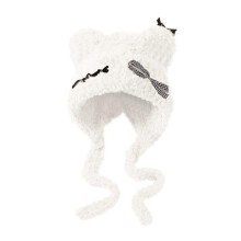 (White) Multi-functional Top Grade Women Plush Bear Hat Winter Warm Cute Bear Ear Beanie Hat Windproof Large Brim
