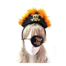 1 Set Pirate Hat Headband Skull Crossbone Eye Patch Korean-Style Pirate Cap with Plume Eye Mask for Kids Halloween Masquerade Caribbean Cosplay Costum