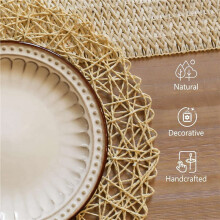 24pcs Paper Braided Round Placemats Non-Slip Heat Table Mats for Dining Tables Indoor & Outdoor Place Mats Beige