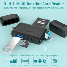 3-in-1 geheugenkaartlezer - RNCYN - 3 SDXC-connectoren, Micro - compatibel met Windows, Mac OS - USB-A 3.0 en Type-C