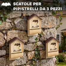 Set di 3 casette per pipistrelli in legno di abete, 21,5x11,5x34 cm, legno naturale.