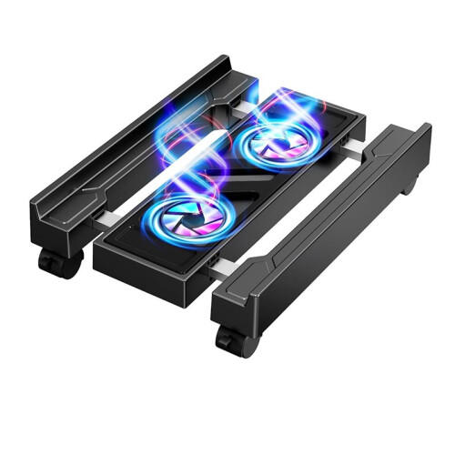 Adjustable CPU Holder with Cooling Fan and RGB Light, Under Desk Computer Tower Stand PC Floor Cart PC Riser