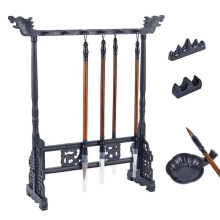 Chinese Calligraphy Brush Holder - 12-Pin Plastic Frame with Carved Design for Sumi Painting and Japanese Calligraphy
