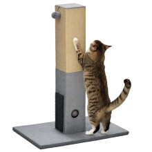 Krabpaal voor katten met 2 speelballen en borstel, gemaakt van hout, jute en pluche.