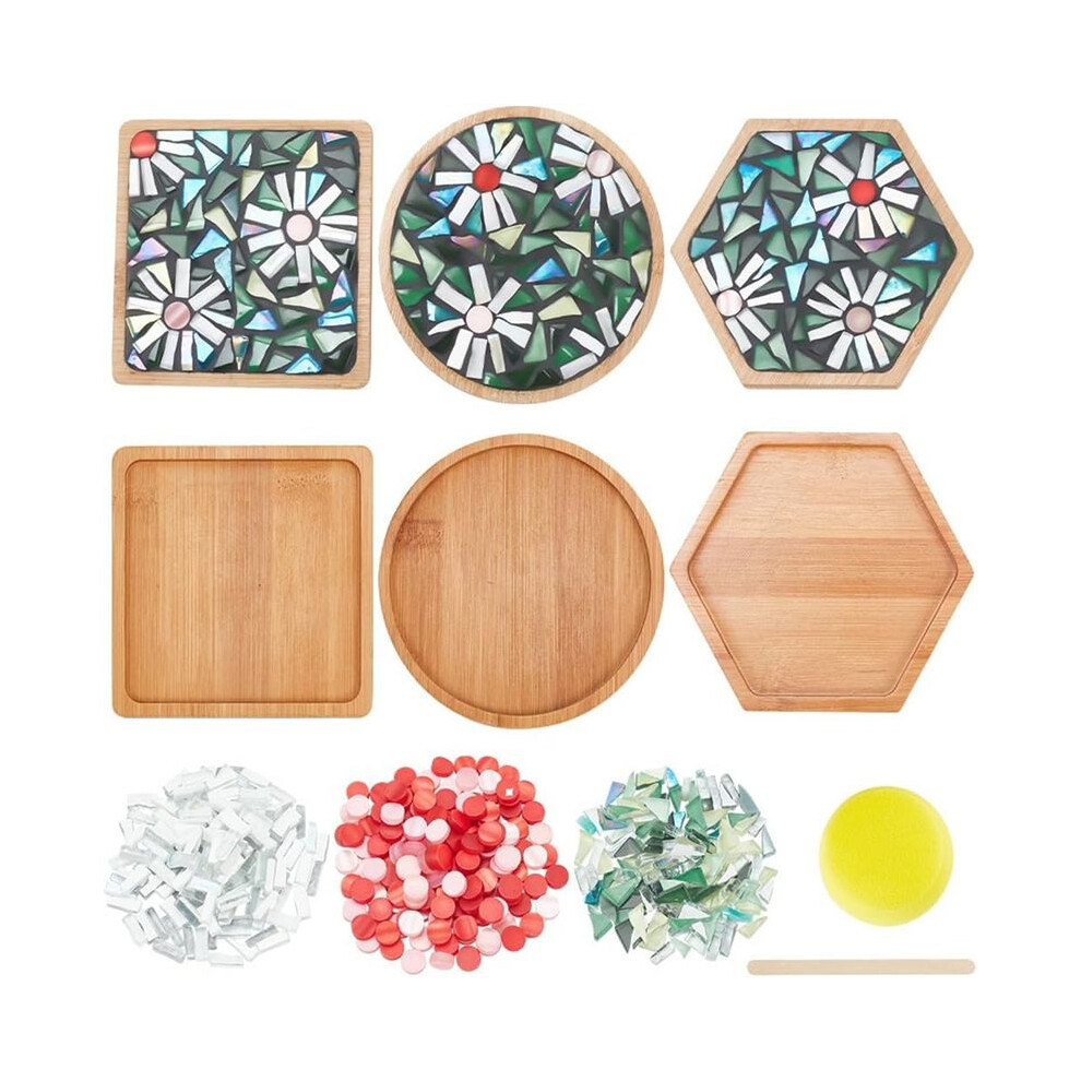 3 Styles Diy Mosaic Set Floral Mosaic Bamboo Coaster Set For Handmade Art Home Decoration 4711519401498