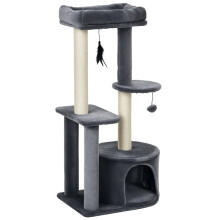 Krabpaal met meerdere verdiepingen voor volwassen katten, kattenkasteel met mand, zitplaats en 2 planken.