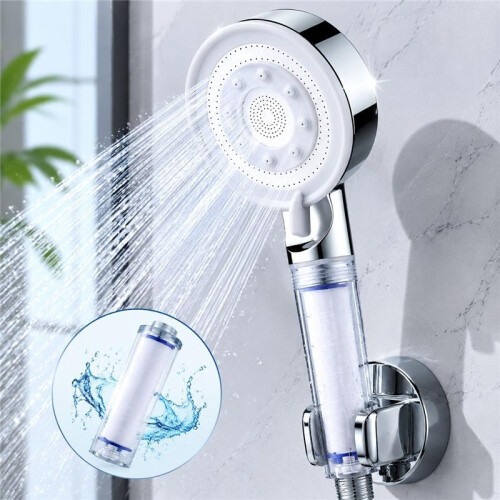 Silver 5-Function Shower Head with 5 Spray Modes, 8.5x25cm High Pressure