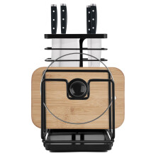 3 in 1 Knife Block & Cutting Board Holder, Metal Board Holder Kitchen Pot Organizer, Drying Rack with Drainage Set, Knife Block Black, Cooling Racks,