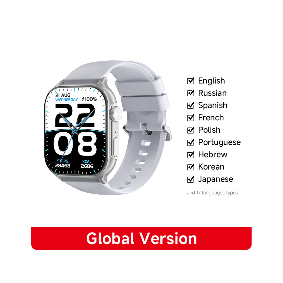 (Silver) Smart Watch 1.96" Hd Amoled Display Heart Rate Health Monitoring Bluetooth Voice Callings Smartwatch For Android Ios Silver 6900890404381