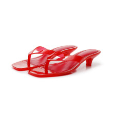 (Red, 39) Chinelos de salto baixo femininos sandálias transparentes verão sandálias de praia stiletto transparentes