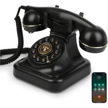 Black Retro Phone with Speakerphone USB Rechargeable Home Landline Telephone Hands Free Calling Music Playback