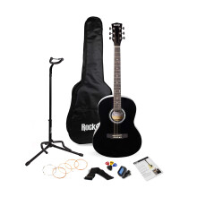 PDT RockJam Full-Size Acoustic Guitar Kit with Stand, Tuner, Bag, Strap, Plectrums, Spare Strings & Lessons