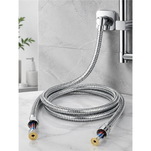 Silver 1.5m Pull-Out Shower Hose with Alloy Wire, Electroplated, Stainless Steel Nuts