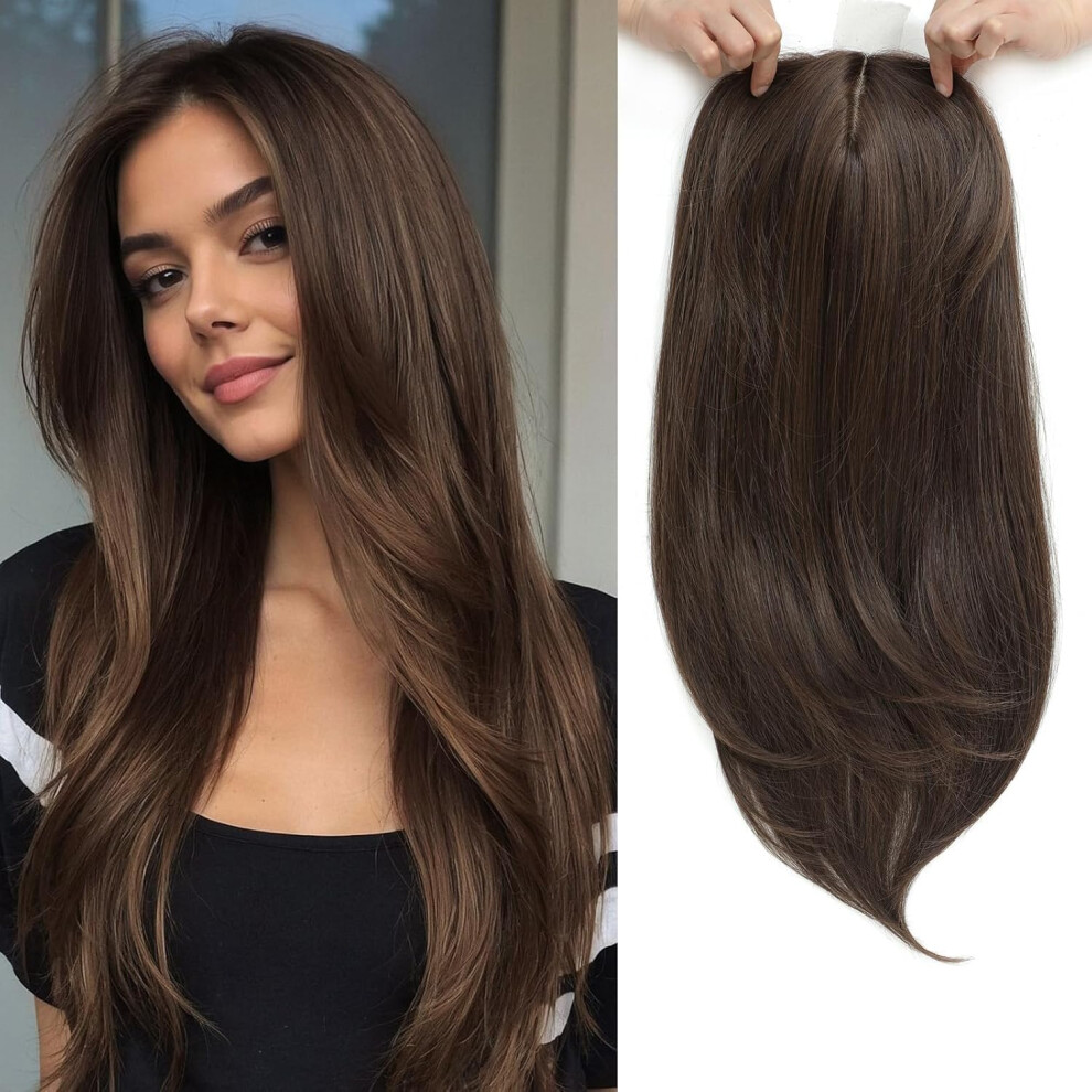 Unisex Not,Specified (18 Inch, Chocolate Brown) Hair Topper Long Layered Hair Toppers Wiglets Wavy Straight Synthetic 6.5"X6.5" Big Base Hairpieces For Women Add