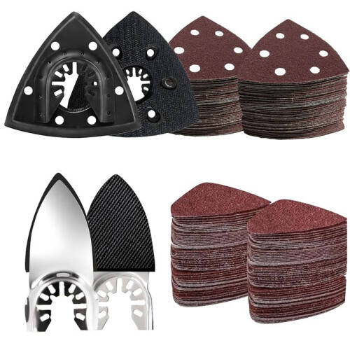 Kit de Almofada Lixa para Ferramenta Oscilante 124 Unidades 2 Unidades Almofadas Lixa Triangular 3-1/2 Polegadas 2 Unidades Almofada de Areia para