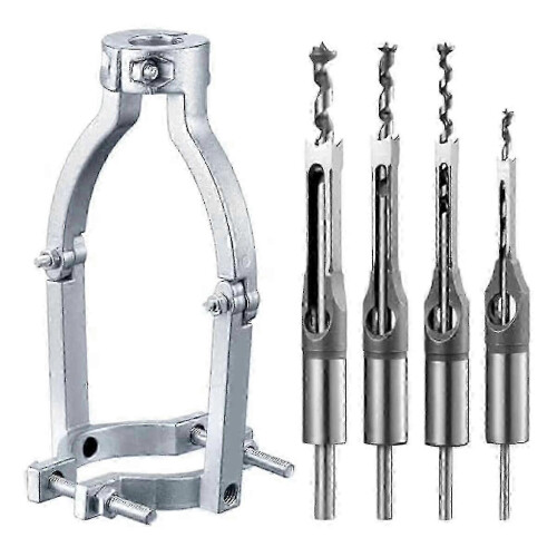 Square Hole Drill Bit Adapter and 4 Drill Bits for Drill Press Hollow Chisel Mortise Drill Tool for