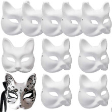 10 Katzenmasken zum Bemalen, Therian-Maske, Fuchsmaske, weiße DIY-Tiermasken zum Bemalen, unbemalte DIY-Papiermaske für Halloween, Cosplay