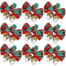 24pcs Christmas Bows with Bells - Mini Tree Bows, Wreaths & Decorative Fabric Hanging Ornaments - Red, Green, Gold - 5x4cm