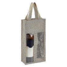 Sac de rangement pour verres Ă vin en jute avec fenĂŞtre transparente en PVC, format rectangulaire, couleur beige, 34 x 18 x 8 cm