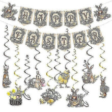 Paasdecoraties en feestartikelen - Happy Easter feestdecoratieset inclusief banner, hangende slingers, perfect voor een paasthemafeest.