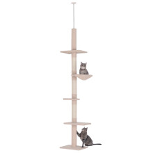 Kattenkrabpaal met meerdere niveaus, hangmat en verstelbare hoogte, 40x34x230-260cm, beige