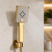 Goldener 5-Funktions-Duschkopf mit 5 Strahlarten, 10 x 26 cm, hoher Wasserdruck
