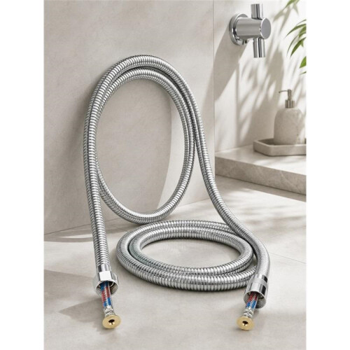 Silver 1.5m Pull-Out Shower Hose with Alloy Wire, Electroplated, Stainless Steel Nuts 2