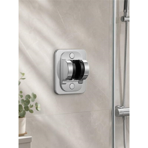 Chrome Silver and Black Shower Head Holder, Wall Mount Bracket 12x8x5.5cm 1