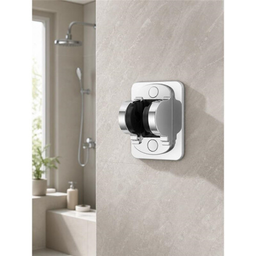 Chrome Silver and Black Shower Head Holder, Wall Mount Bracket 12x8x5.5cm 2