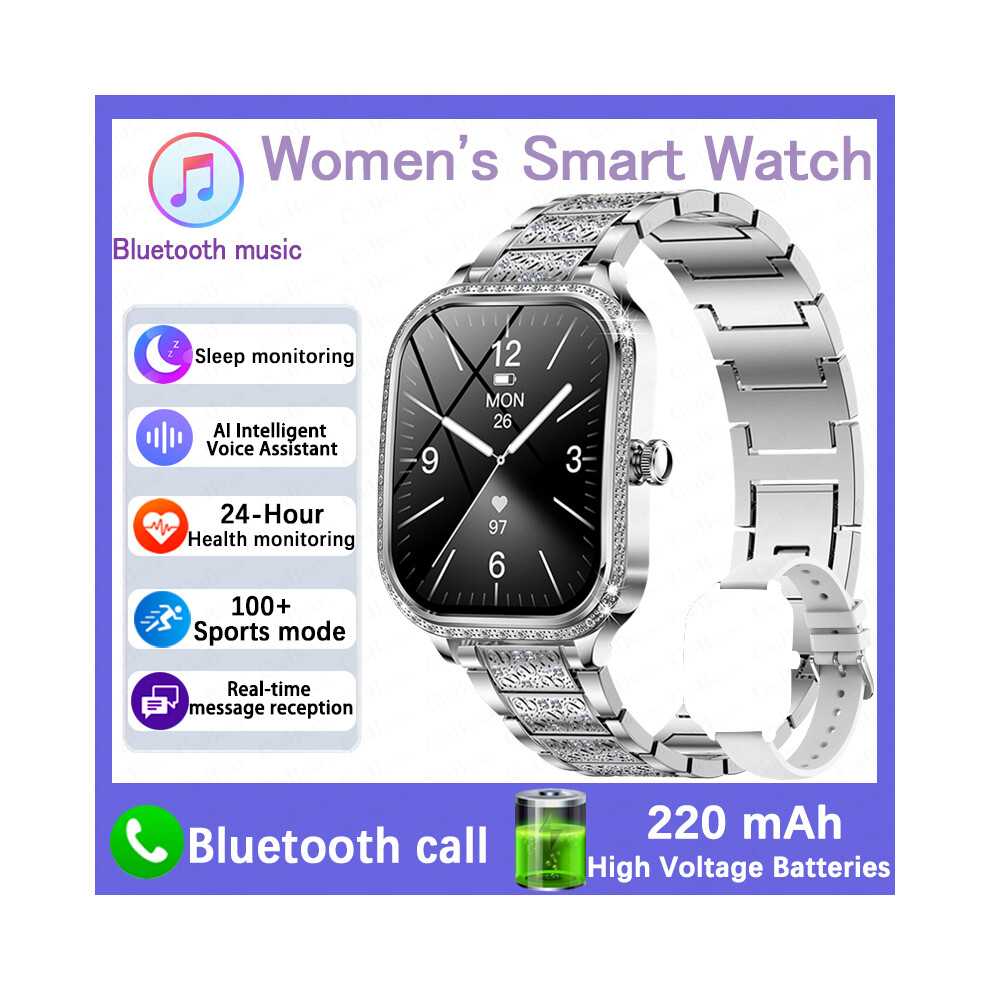(Silver) Smartwatch Heart Rate Blood Pressure Monitor Music Playback Ai Voice Sports Bt Calling Smartwatch Silver 6900890400482