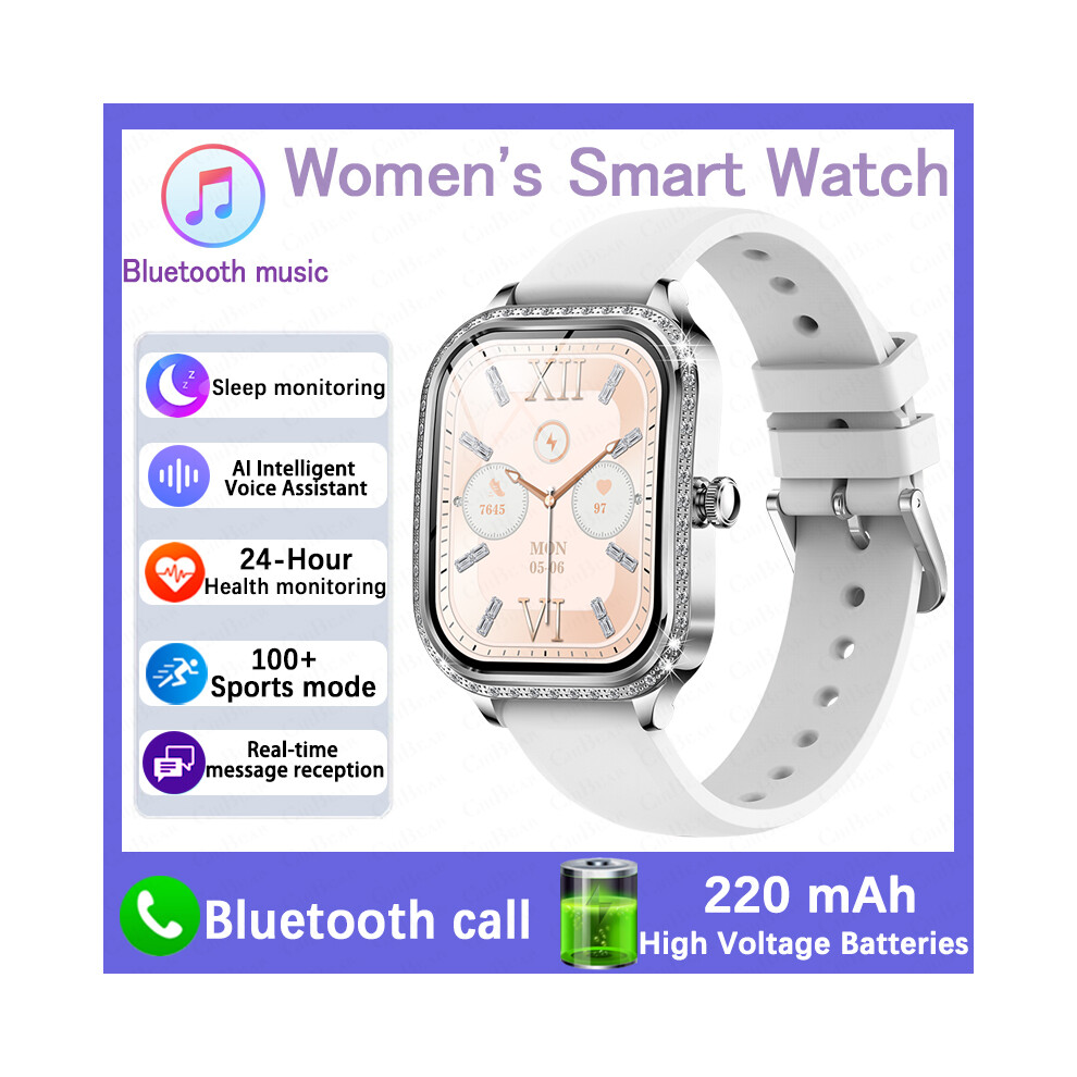 (White) Smartwatch Heart Rate Blood Pressure Monitor Music Playback Ai Voice Sports Bt Calling Smartwatch White 6900890400499