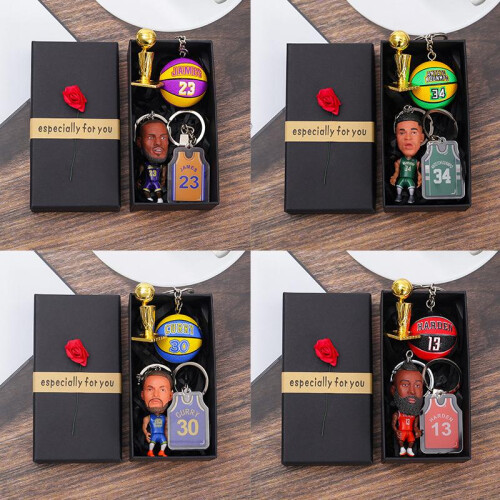 (8) Star Player Keychain Set Basketball Souvenir Gift Box 4PCS