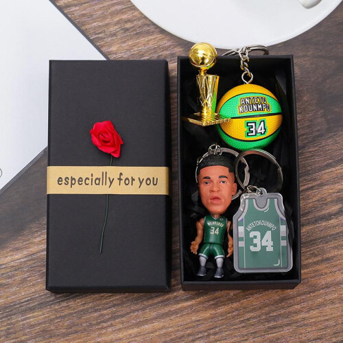 (6) Star Player Keychain Set Basketball Souvenir Gift Box 4PCS