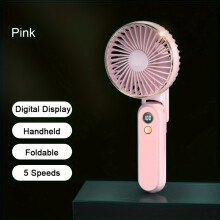 (【Pink】) New Portable Handheld Fan Foldable Quiet Brushless Motor Long Life 5 Strong Speed Wind Power Rechargeable Personal Small Fan with