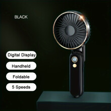 (Black) New Portable Handheld Fan Foldable Quiet Brushless Motor Long Life 5 Strong Speed Wind Power Rechargeable Personal Small Fan with