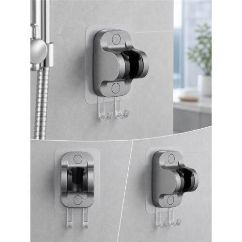 Supporto per soffione doccia grigio argento e nero, staffa da parete 12x8x5,5 cm