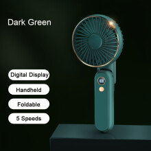 (Green) New Portable Handheld Fan Foldable Quiet Brushless Motor Long Life 5 Strong Speed Wind Power Rechargeable Personal Small Fan with