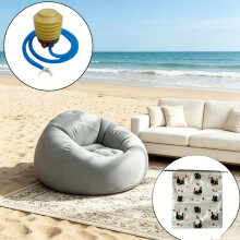 Indoor Outdoor Dual-Use Inflatable Lazy Sofa Chair, with Manual Air Pump And Black Cat Print Storage Bag. Overall Structure