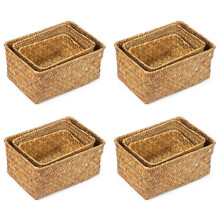 12X Cesto Portaoggetti di Alghe Marine, Cestini da Scaffale nel Rattan Multisize Fatti un Mano e Cestini Portaoggetti per La Casa per La Decorazione