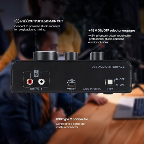 USB Audio Interface MIC Preamplifier Phantom Power, for Recording, Live Streaming, Podcasting Home Studio 2