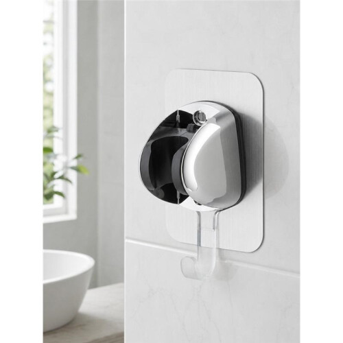 Supporto per soffione doccia nero e argento, staffa da parete 11x6,7x5,5 cm