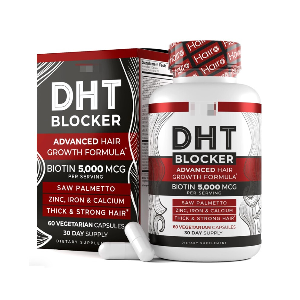 (60 Count (Pack of 2)) DHT Blocker Hair Growth Capsules with Biotin 5000mcg, Saw Palmetto & Zinc, Anti-Hair Loss Support