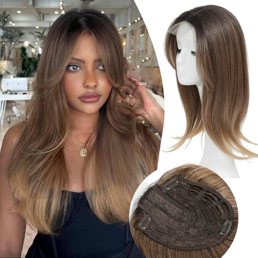 Unisex Not,Specified (18 Inch, Rich Brown With Dark Root) Hair Topper Long Layered Hair Toppers Wiglets Wavy Straight Synthetic 6.5"X6.5" Big Base Hairpieces For Women Add