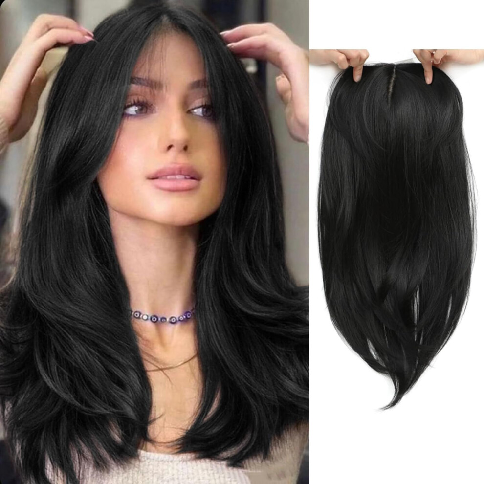 Unisex Not,Specified (18 Inch, Natural Black) Hair Topper Long Layered Hair Toppers Wiglets Wavy Straight Synthetic 6.5"X6.5" Big Base Hairpieces For Women Add
