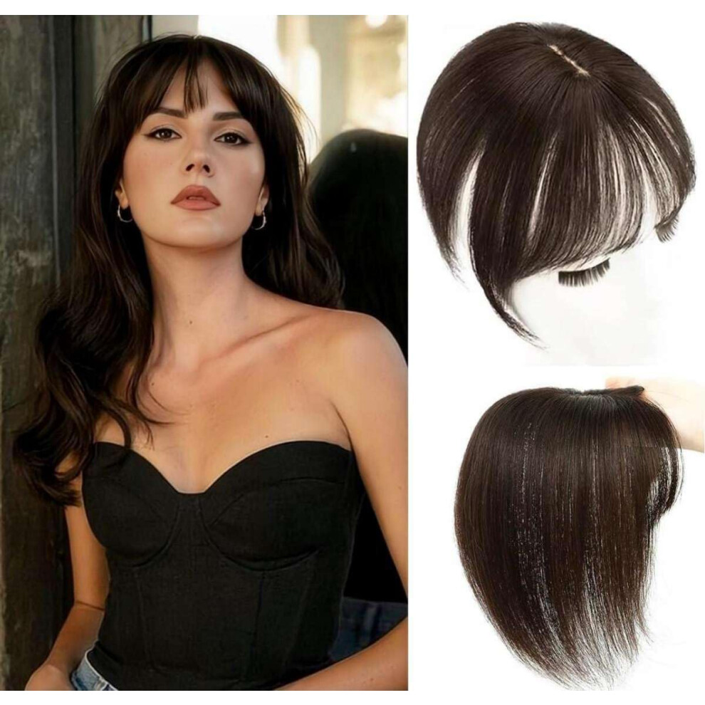 (Natural Brown Bangs) 100% Real Human Hair Toppers for Women with Thinning Hair, Natural Brown Clip-in Hairpieces for Adding Volume, Breathable